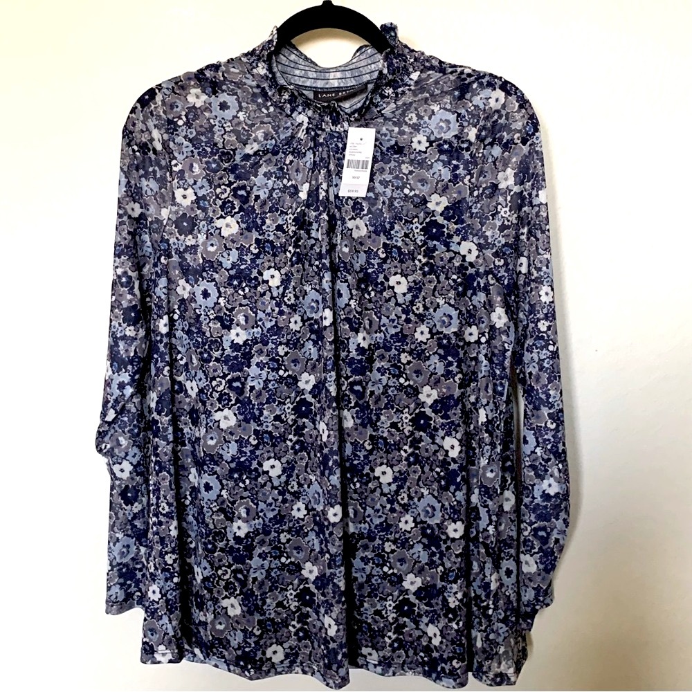 NWT!!! Lane Bryant Blouse Sheer Mock Neck Size 10 / 12 Blue